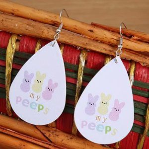 NWT EASTER BUNNIES PASTEL COLORS MY PEEPS FAUX LEATHER DANGLE PIERCED EARRINGS